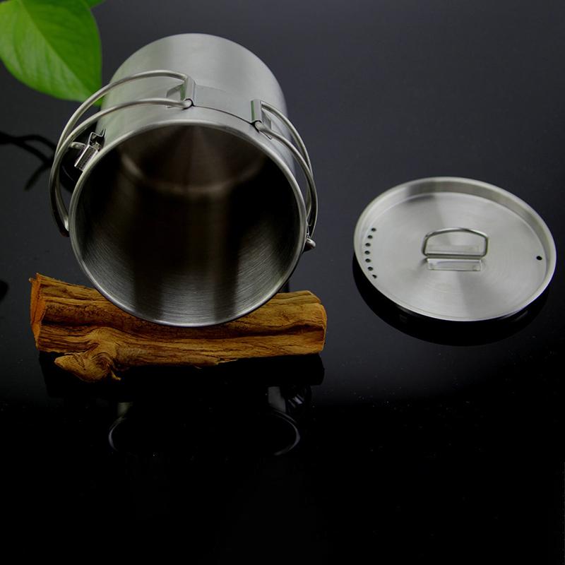 750Ml Stainless Steel Hanging Pot With Lid Outdoor Picnic Portable Foldable Handle Camping Water Cup Tea Pot Coffee Mug