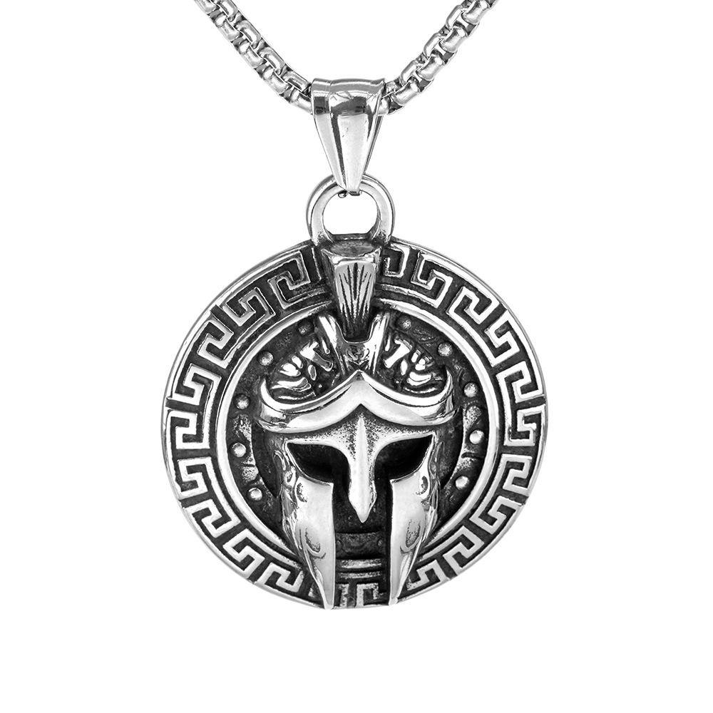 Antique Spartan Warrior Mask Stainless Steel Mens Pendant Necklace Single Sided Design