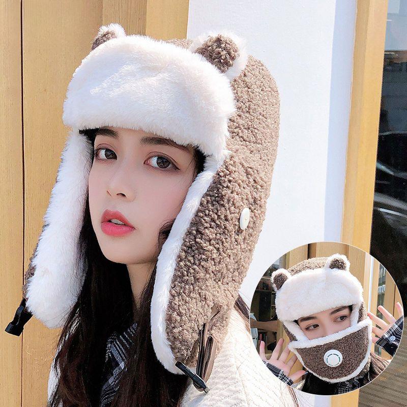 Шапка зимняя женская новая мультяшная шапка Lei Feng корейская версия симпатичная теплая хлопковая шапка для активного отдыха на велосипеде ветрозащитная шапка Lei Feng женская