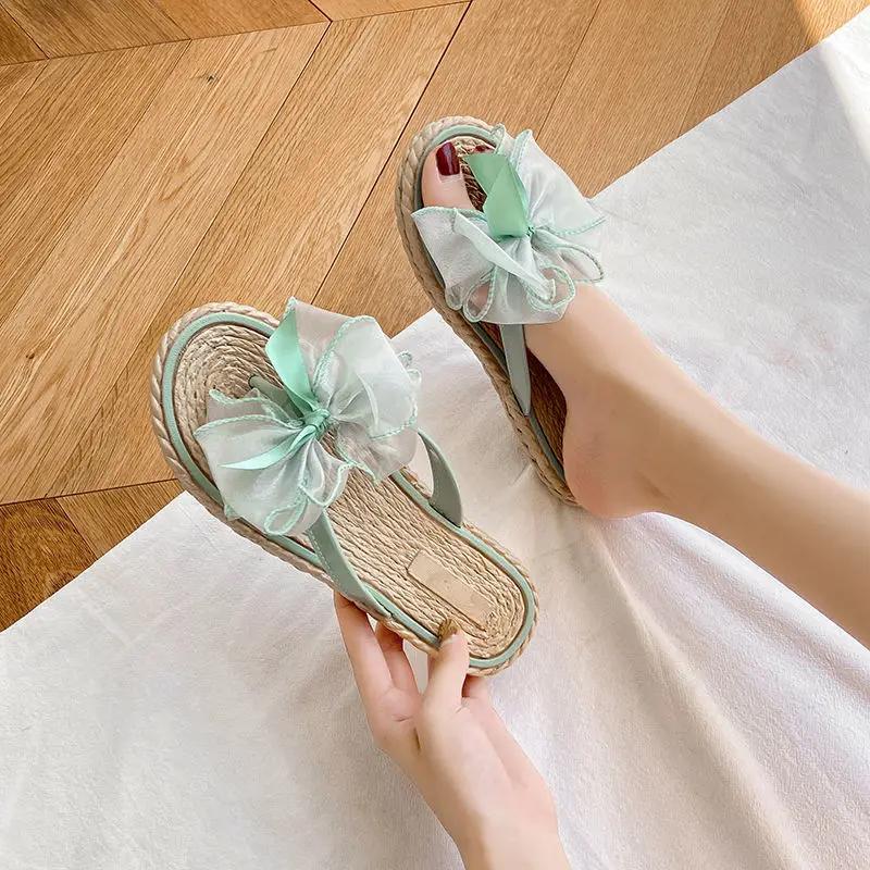 Fashion Slides Open Toe Bow Flip Flops Women's Slippers and Ladies Sandals Outside Shoes On Beach 2024 Flat Pvc 39 Promotion Top Designs