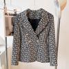 2025 European & American Celebrity Women's Slim Fit Double-Breasted Geometric Jacquard Suit Jacket with Lion Buttons.