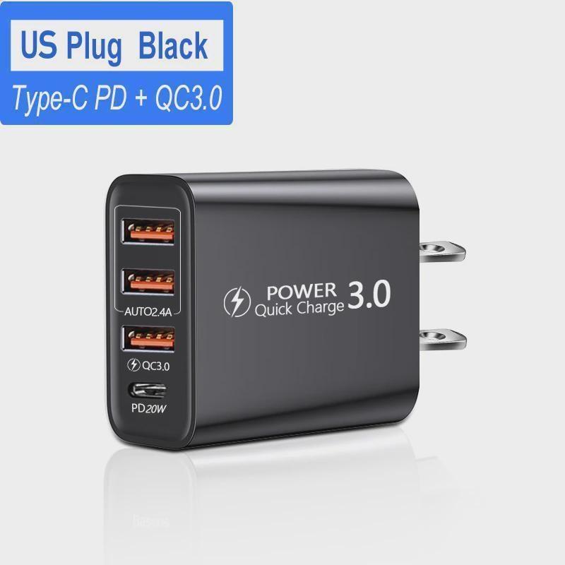 Дорожное зарядное устройство Американское, европейское, британское, 3 порта USB+зарядная головка Type-C