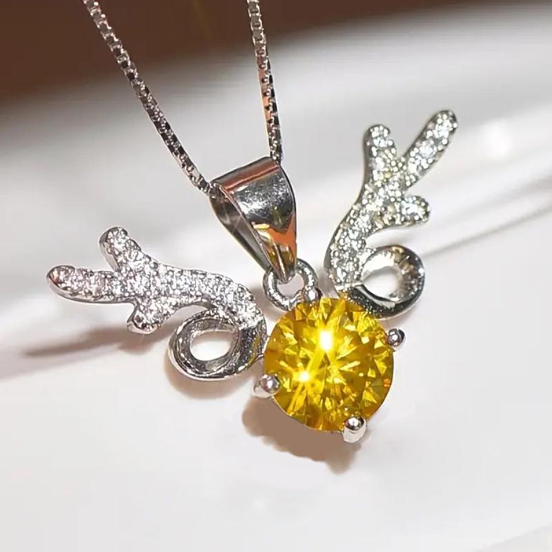 Huitan Cute Shiny Animal Elk Pendant Necklace With Yellow/white CZ For Women Wedding Party Daily Romantic Delicate Accessories