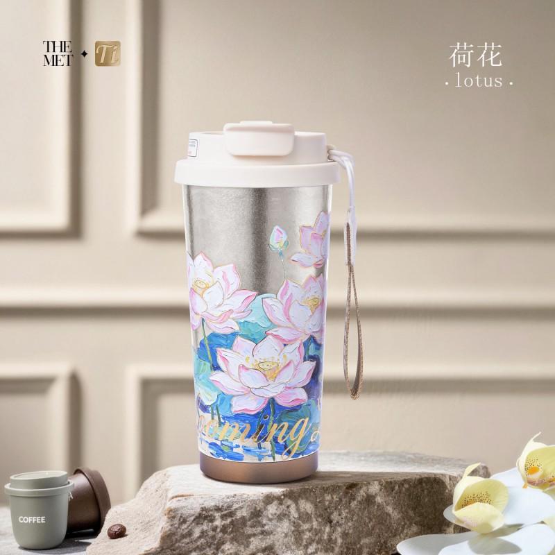 Pure Titanium Vacuum Insulated Travel Mug With Straw Lid Tea Infuser Modern Minimalist Office Commuter Gift Cup 480ml