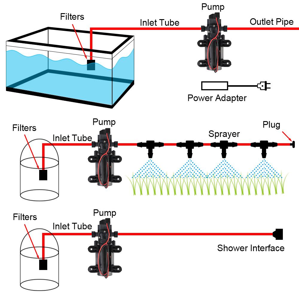 Сельскохозяйственный электрический водяной насос 60 Вт самовсасывающий бустерный насос микровысокого давления мембранный 5 л/мин распыление воды мойка автомобиля DC12V