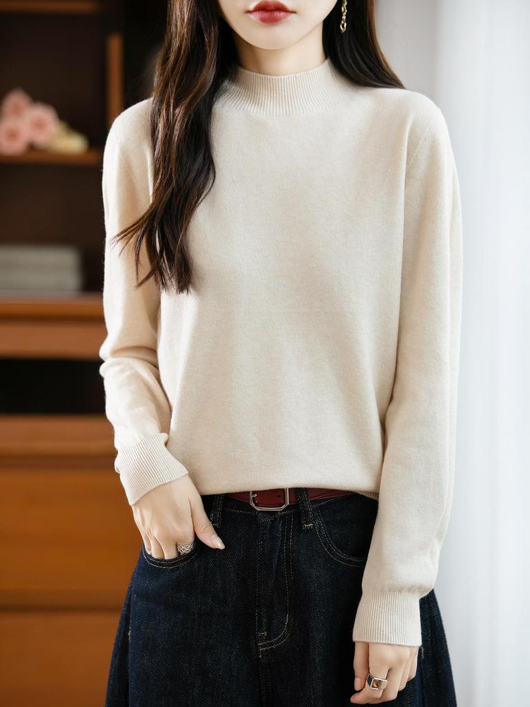 Элегантный осенний бархатный вязаный свитер с полувысоким воротником для женщин - Пуловер с длинным рукавом и свободной посадкой