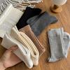 Women's Double-Needle Mid-Calf Socks - Autumn/Winter, Solid Color, Sweat-Absorbent, Combed Cotton, Minimalist Japanese Style, Versatile for Business.
