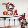 Hippo Wall Decals for Christmas Cartoon Decal, Cute Sticker with Colorful Lights & Holiday Glass Stickers Decor Xmas Balls, Waterproof Mural