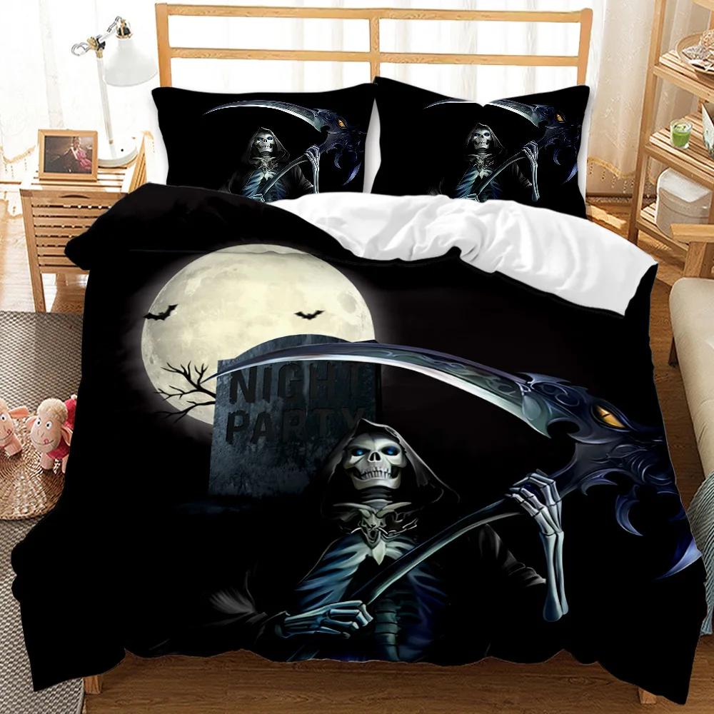 Комплект постельного белья с черепом на Хэллоуин для мужчин, ужасов, готики, для мальчиков, подростков, взрослых, комплект постельного белья для двоих, размер Queen King Size, полиэстер, стеганое покрывало