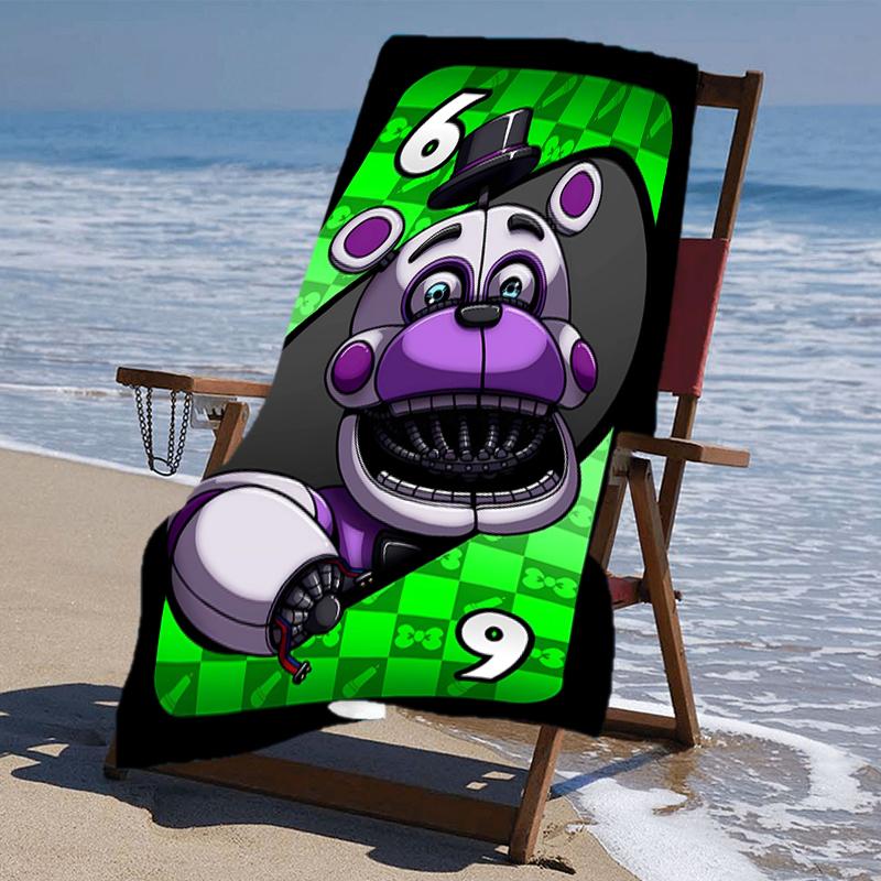 Водопоглощающее пляжное полотенце с рисунком Five Nights at Freddy's - мягкое, впитывающее, быстросохнущее, можно стирать в машине - идеально для плавания, кемпинга, купания