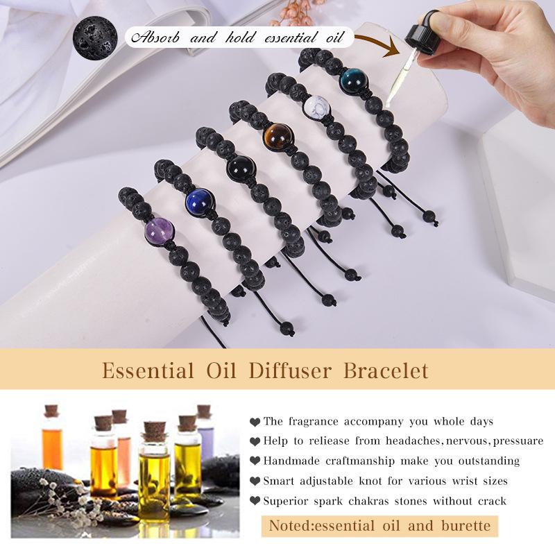 Унисекс плетеный браслет из обсидиана и лавы - 12 мм