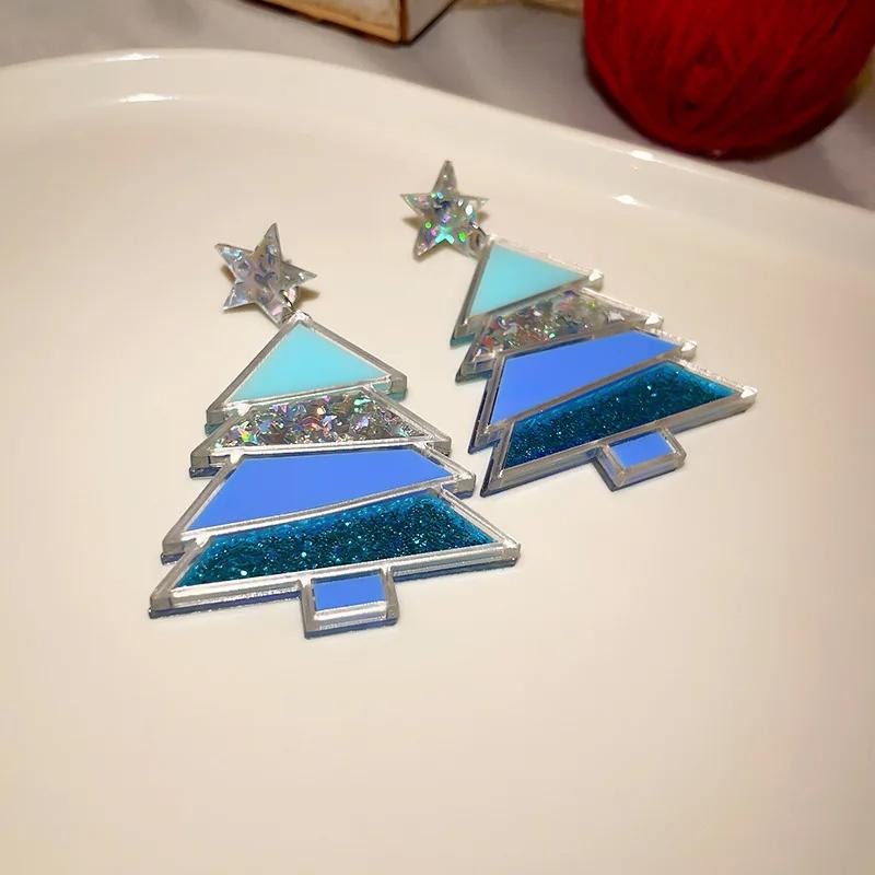 4 Colors Star Acrylic Christmas Trees Dangle Earrings for Women Colorful Sequins Geometric Pendant Earrings Festival Jewelry F