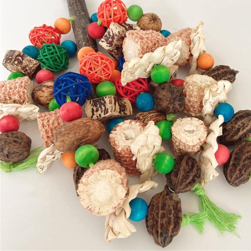 Parrots Toy Birdcage Tearing Rope Toy Multi-Colored Wooden Block Chewing Toy for Medium Large Birds Birdcage Hanging Toy