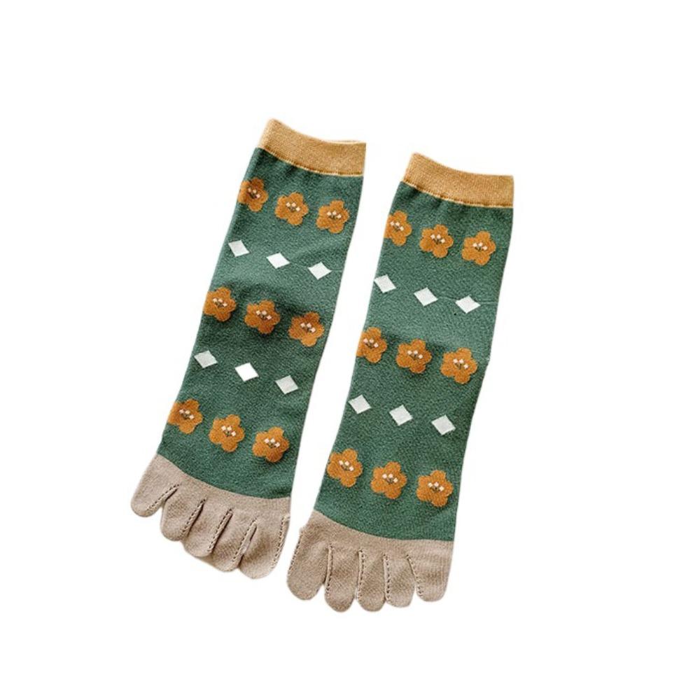 Breathable Five Finger Tube Socks Flower Toe Mid-calf Socks Soft Split Toe Short Socks  Daily