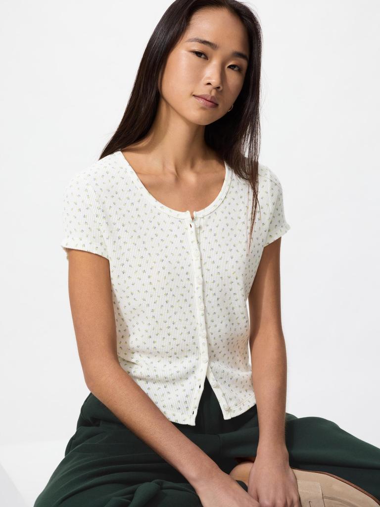 Uniqlo Япония Вафельный Мини-Т с Полным Раскрытием