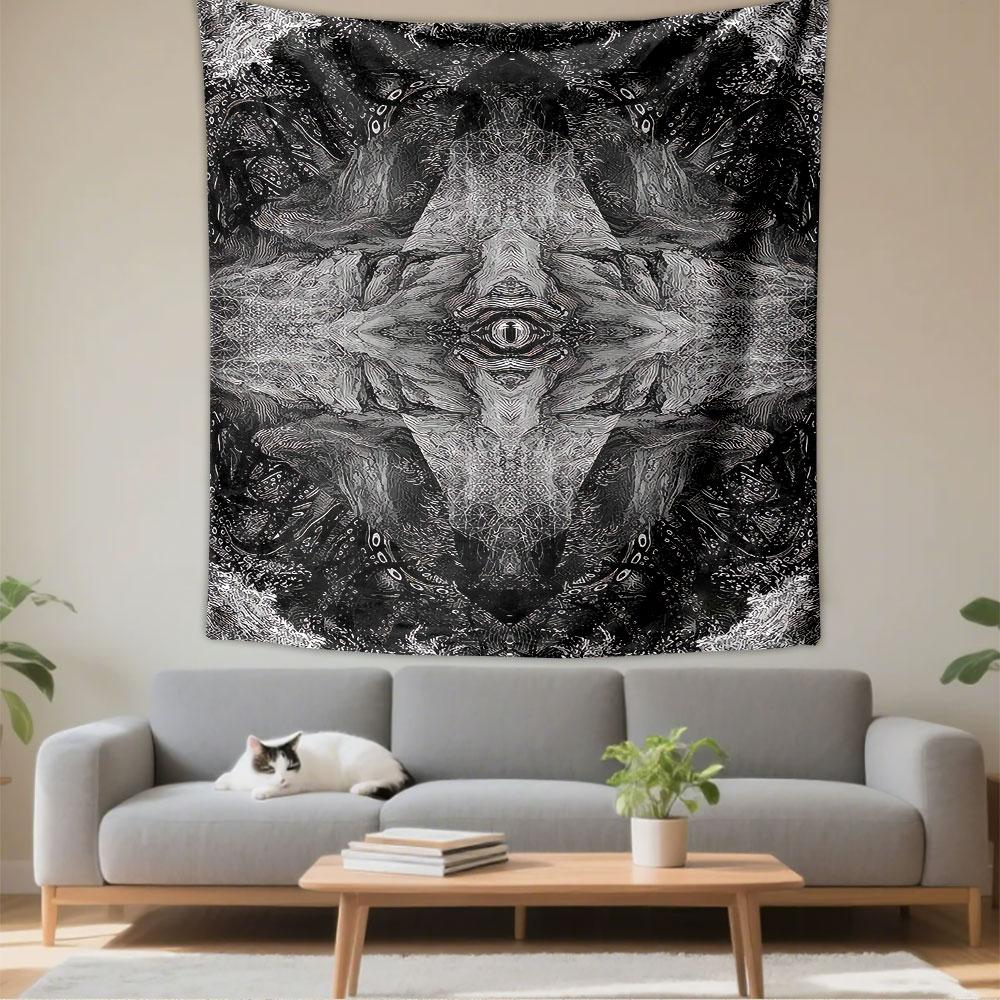 Symmetric Eye Tapestry Wall Hanging, Black White Abstract Dark Art, Gothic Wall Decor for Bedroom Living Room Dorm