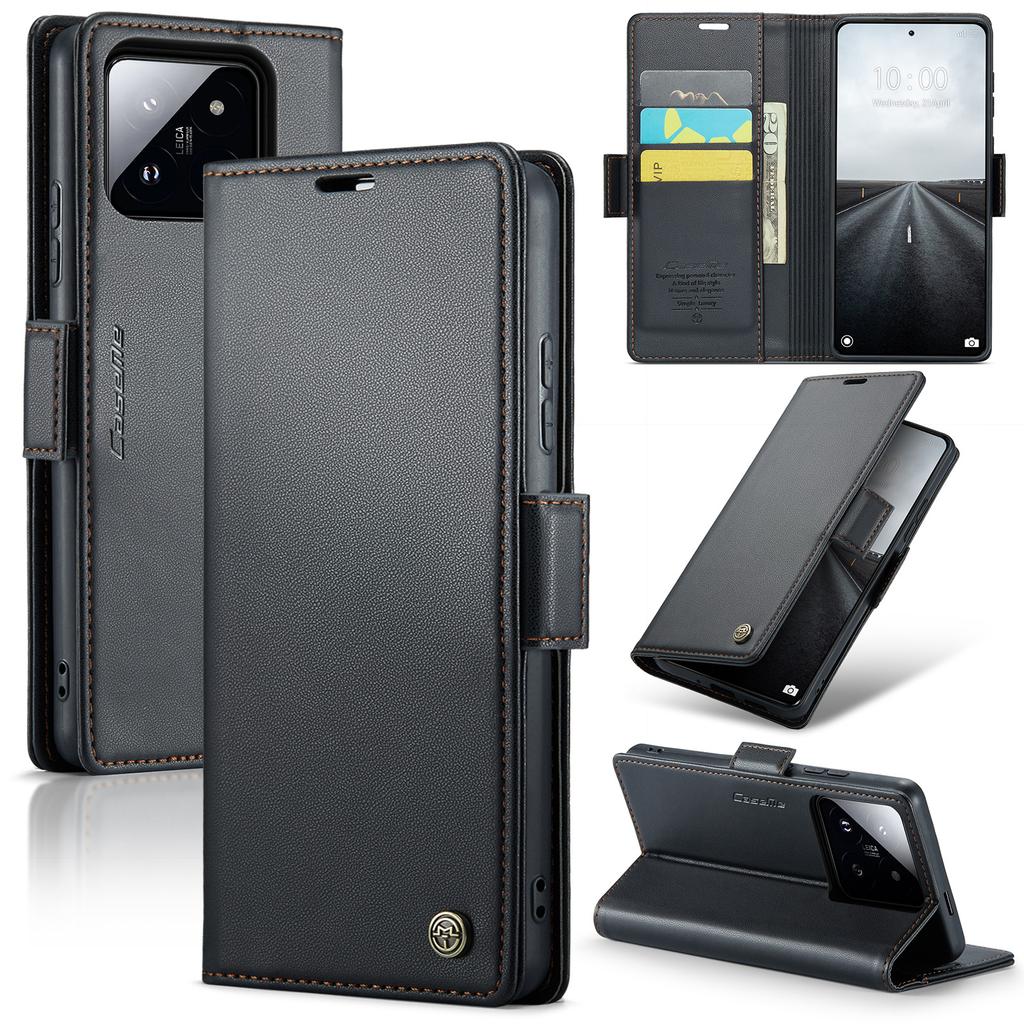 For Xiaomi 14 Pro Leather Case CASEME 023 RFID Blocking 3 Card Slot Mobile Cover