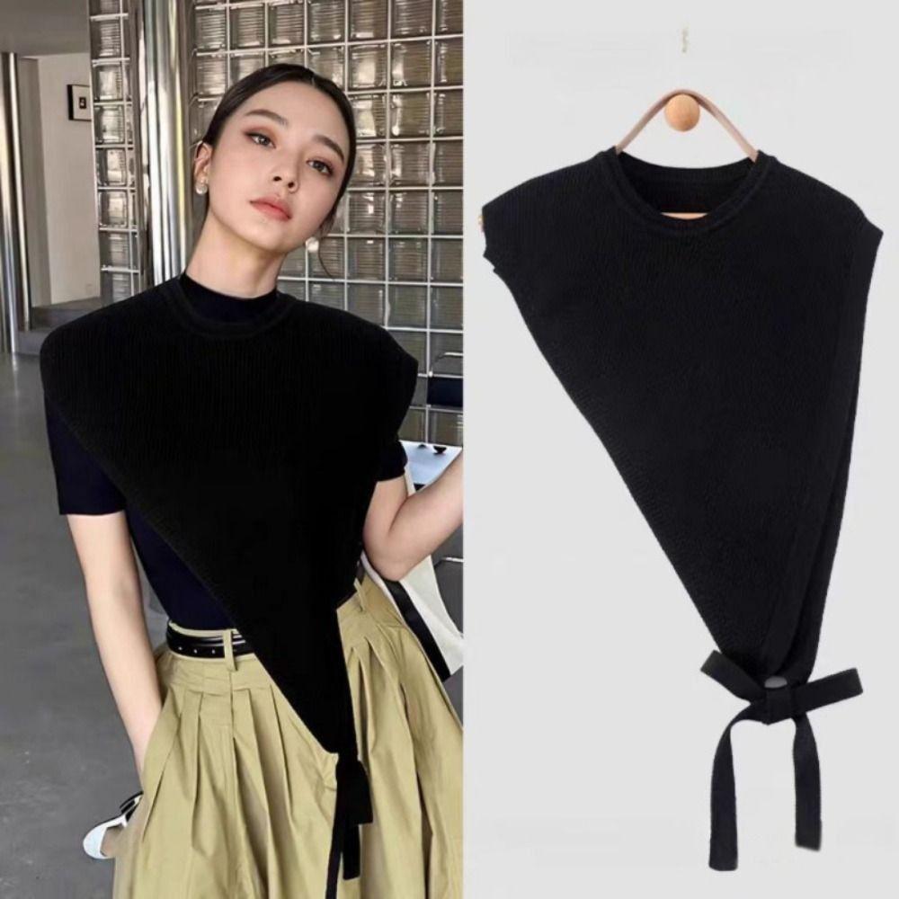 Fashion Women's Knitted Shawl Niche Design Vest Skew Triangle Shawl Crossbody Shawl for Blouse