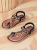 Bohemian Spring 2024 Rhinestone Flower Open-Toed Sandals for Outdoor Beach