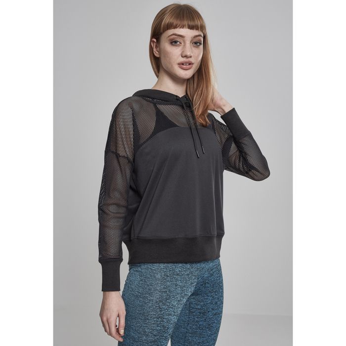 Sweatshirt à capuche - Urban Classic - Mesh - Noir - Manches longues - Femme