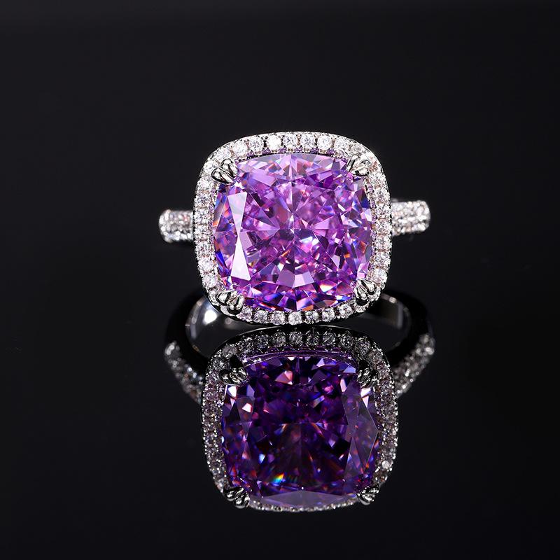 Осенне-зимние украшения Огранка «Ледяной цветок» Высокоуглеродистый бриллиант Медь с бриллиантом Темперамент Принцесса Квадратное кольцо Женское 10 * 10