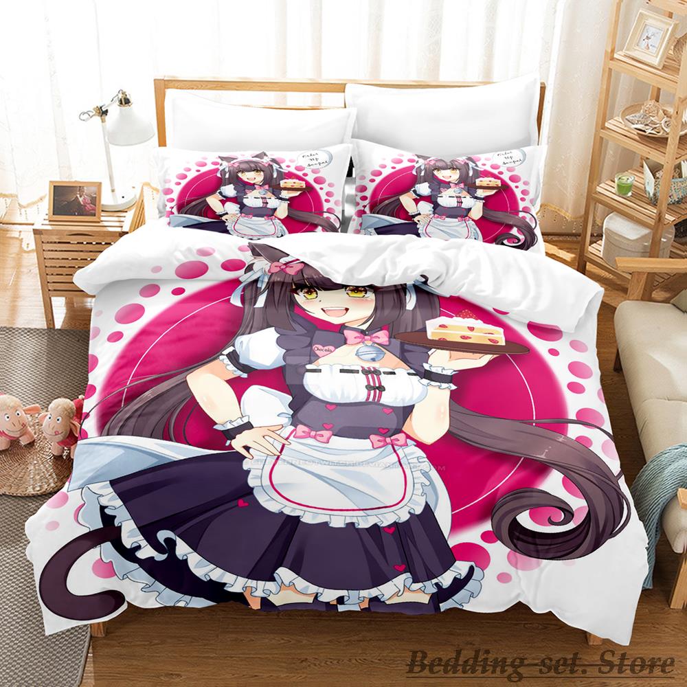 Каваий комплект постельного белья Nekopara Односпальный Полуторный Двуспальный Кинг-сайз Комплект для кровати Взрослый Детский Спальня Комплекты пододеяльников Аниме Parure De Lit Bed