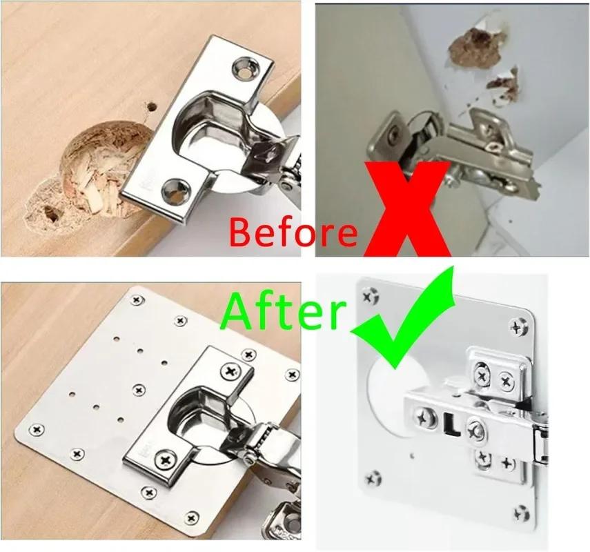 Ремонтная пластина из нержавеющей стали с винтом для крепления петли кухонного шкафа, монтажная пластина для соединения, плоский крепежный кронштейн для мебели