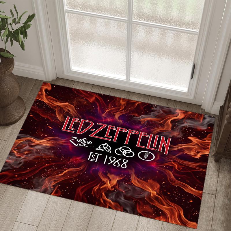 Led Zeppelin Design Crystal Velvet Carpet Cozy Non?Slip Printed Rug For Bedroom Living Room Entrance