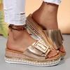 Fashion Fashion Buckle Women's Shoes Thick-Soled Slippers 2025 Summer Wedges Sandals Plus Size 36-43 Women Chic Rivets Platform Slides