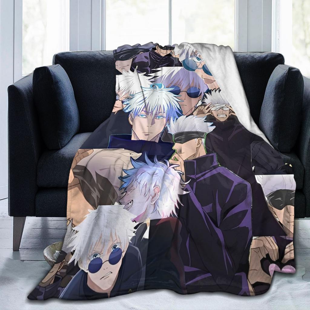 Jujutsu Kaisen Годжо Сатору Фланелевые Пледы Аниме Крутые для Покрывал Вязаный Плед Путешествия Легкий Многофункциональный