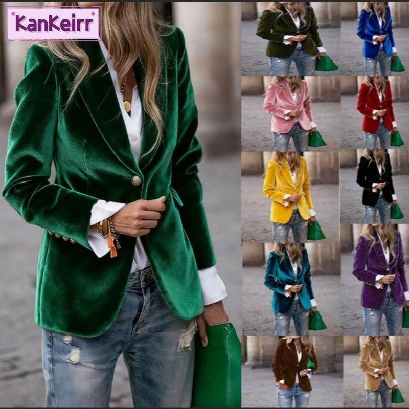 KANKEIRR Женские винтажные повседневные однотонные куртки и пальто с воротником-поло с длинными рукавами и осенне-зимним принтом