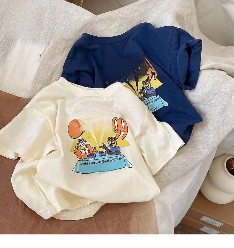 Футболка летняя детская 2024 года с принтом из мультфильмов, хлопковая, с коротким рукавом и круглым вырезом для мальчиков и девочек