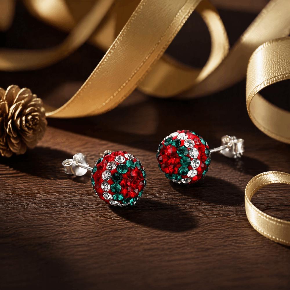 Sparkling Christmas Stud Earrings Red Enamel Rhinestone Ball Earrings Santa Hat Earrings Women