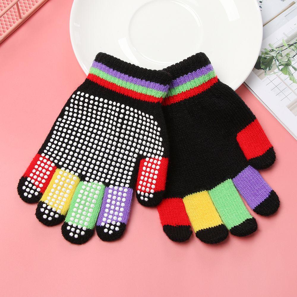 Boy Girl Hot Warm Kids Ski Knitted Non-slip Gloves Anti-slip Rubber Children
