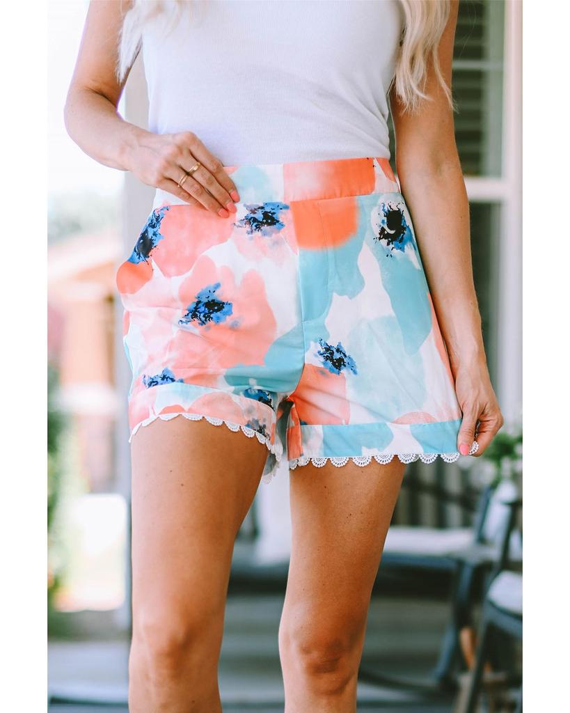 Azura Exchange Water Marbling Print Lace Trim Shorts