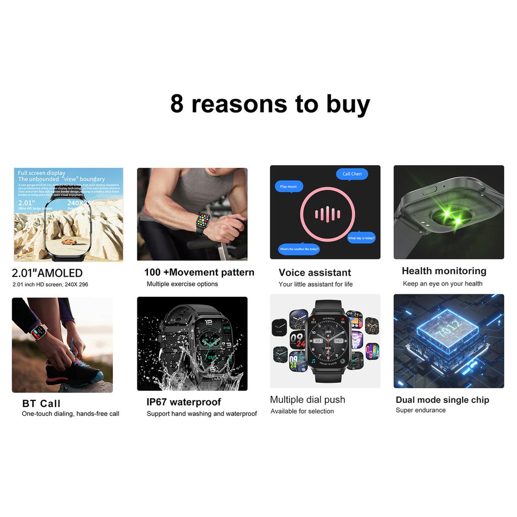 AIR3 Smart Bracelet Sports Watch 2.01Inch AMLOED Touch Screen Fitness Tracker IP67 Waterproof