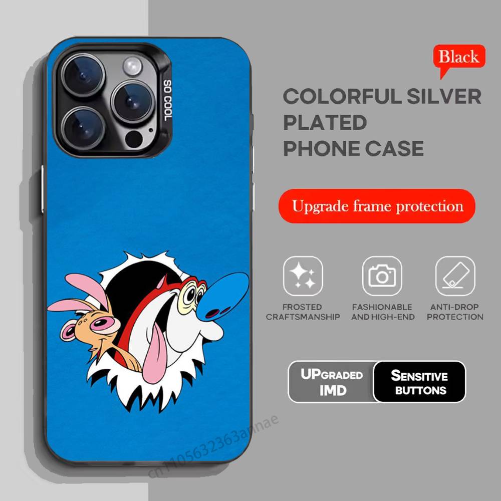 Anime Ren and S-stimpy Phone Case for iPhone 15 16 Pro Max Air SE 11 13 Pro 14 Plus 12 11Pro 15Pro Max 16e Cover