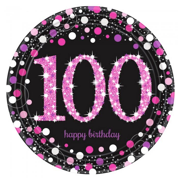 Amscan Prism Pink 100th Birthday Celebration Plates (Pack Of 8)