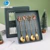 HANYANG Christmas Stirring Spoon Dessert Fork Christmas Eve Gift Gold Fruit Fork Five-pointed Star Christmas Tree Small Fork