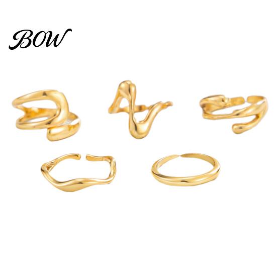 Stackable Foot Accessories 5Pcs Irregular Toe Ring Set, Non Tarnish Golden Plated Alloy Metal Rings Band, Adjustable Open Jewelry for Women Band