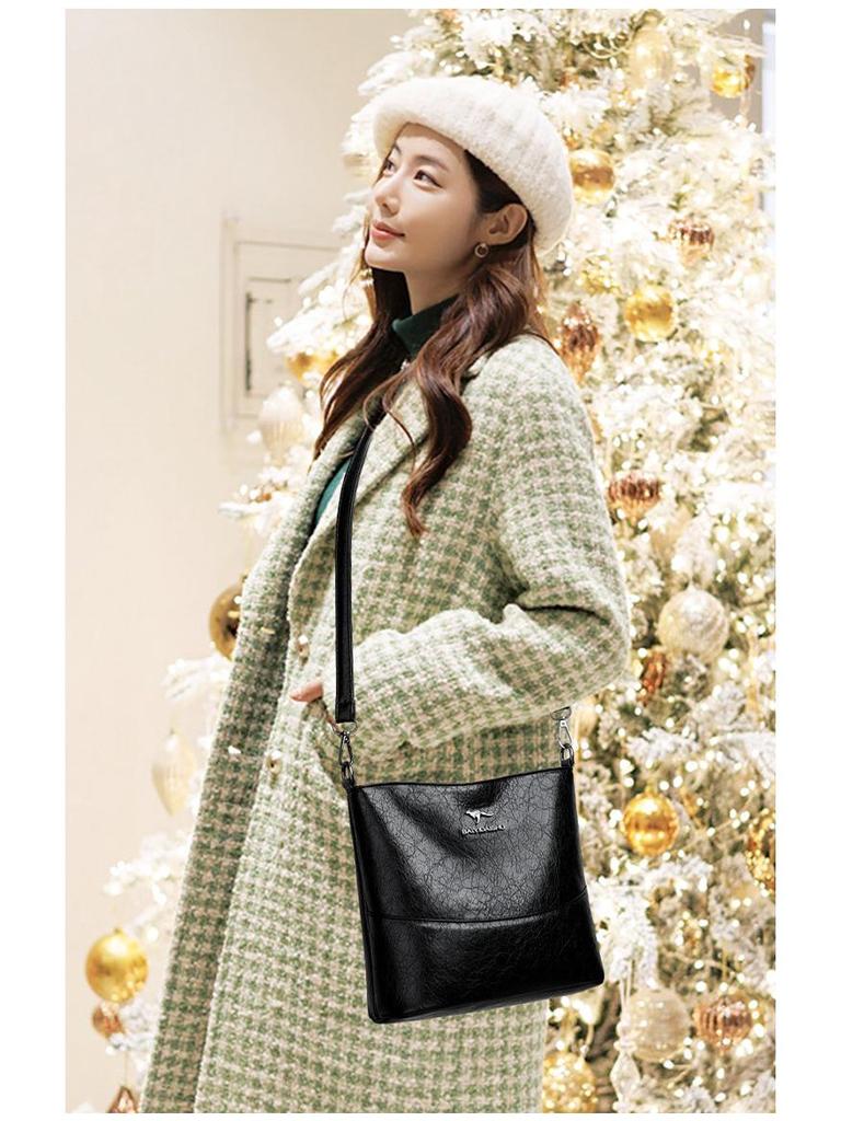 Женская модная сумка-ведро из мягкой кожи 2025 - Вместительная, практичная сумка на одно плечо, через плечо и подмышку