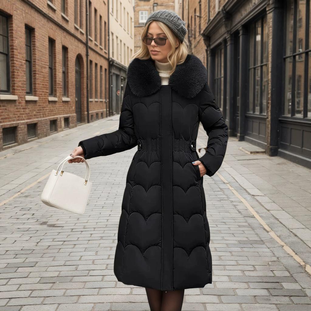 European and American style large size waist hooded big fur collar down cotton clothes long knee down cotton clothes women's winter coat