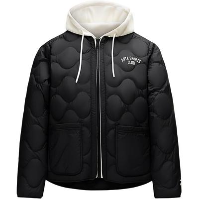 Серия Life Спорт Досуг Простая Сращенная Толстовка на Молнии с Капюшоном Письмо Теплая Пуховая Куртка Женская верхняя одежда Базовый-Черный 162448914-2