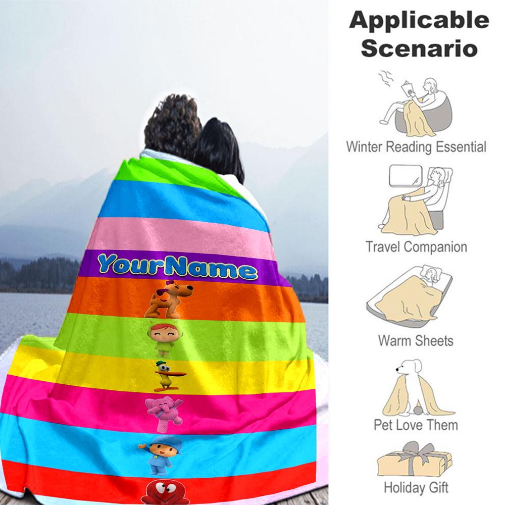 Pocoyo Customize Your Name Blanket Multi-purpose Customizable Blanket Ultra-Soft Suitable for Nap Home Decor Living Room Picnics Ideal for All Seasons