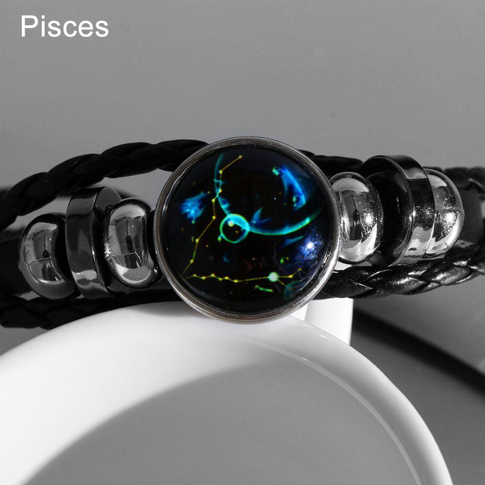 Adjustable Men Women 12 Constellation Zodiac Signs Bracelet Luminous  Braided Print Leather
