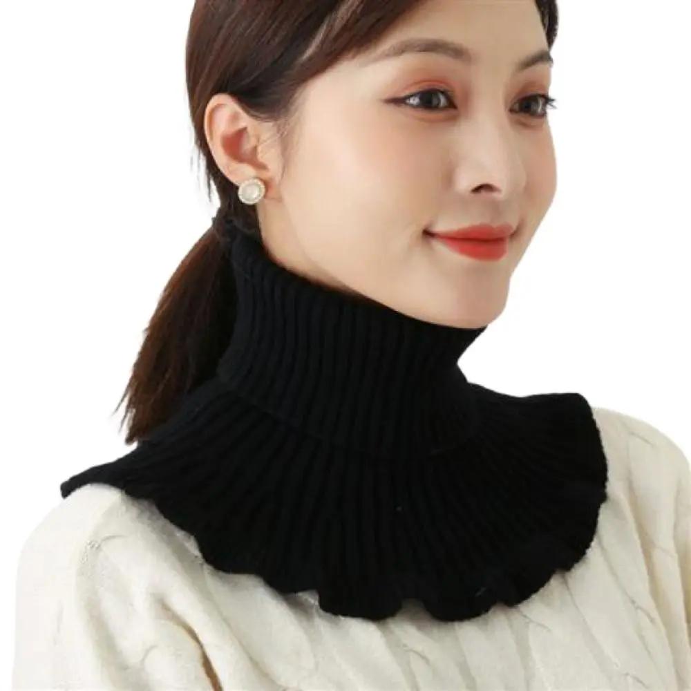 Windproof Knitted Fake Collar Detachable With Wooden Ears Neck Warmer Winter Warm Turtleneck Men Women