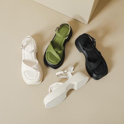 Римские сандалии женские 2025 лето новые на толстой подошве на одном ремешке с открытым носком сандалии тысяча золотых ветров маленький размер модные универсальные