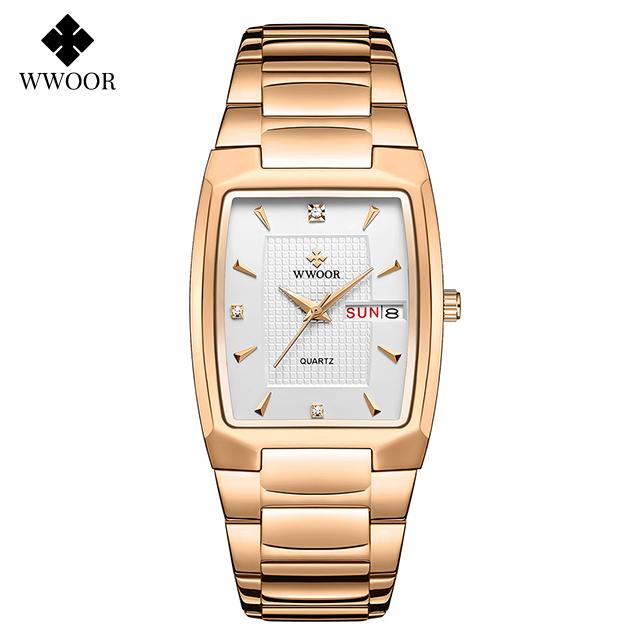 Luxury Men Watch WWOOR Business Watches For Men Stainless Steel Waterproof Quartz Wristwatch Square Male Clock Relogio Masculino