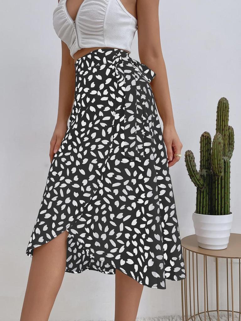 Women's European and American INS Casual Polka Dot Slit Skirt - Versatile and Trendy