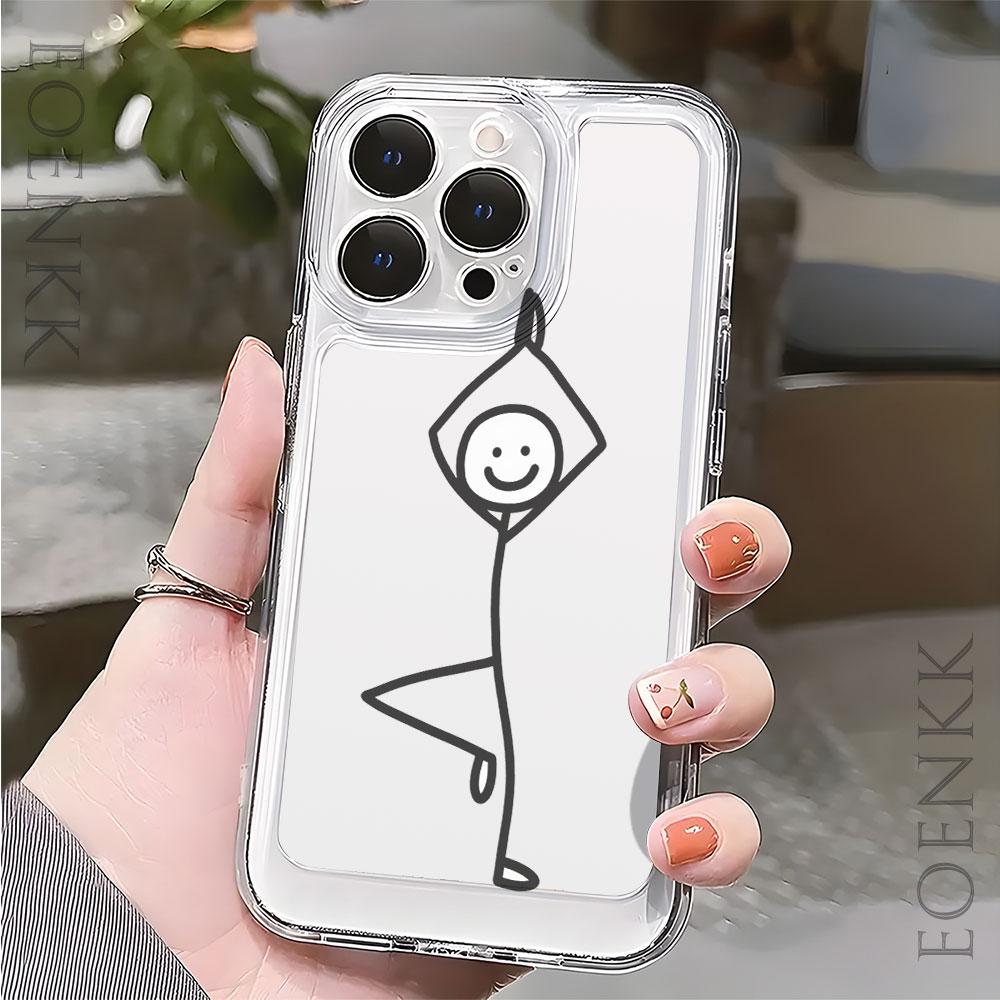 Силиконовый чехол для телефона с человечком-палкой для iPhone 14 13 15 16 12 11 Pro Max X XR XS 14 15 16 Plus 12 13 Mini Прозрачная бамперная крышка